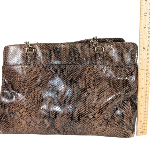 Kate Spade Brown Snakeskin Leather Kensington Denee Chain Strap Turn Lock Tote - Picture 3 of 10